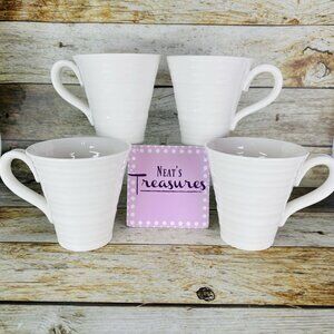 Portmeirion SOPHIE CONRAN WHITE Embossed Rings 12oz Flared Cups Mugs Set of 4